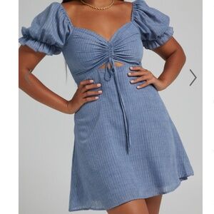 Showpo Puff Sleeve Mini Dress - Navy